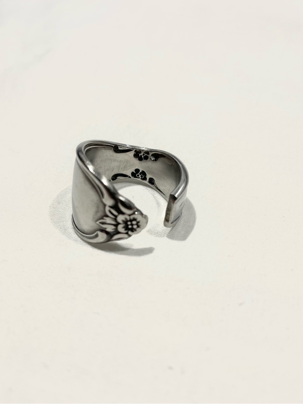 Silver Floral Spoon Ring Women's Band Size